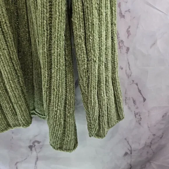 Vintage Y2K Sweater Women 3X Green Chenille Cable Knit Turtleneck Oversized - Picture 4 of 14